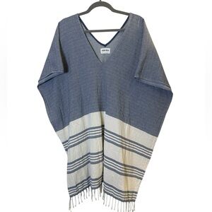 Tribe Alive Navy and Cream Textured Swim Poncho sz O/S